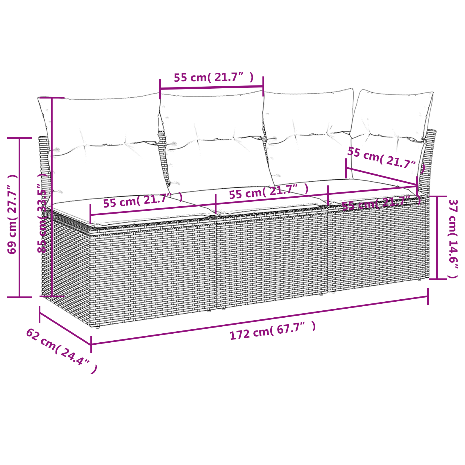 | Divano da giardino | Marrone 172 x 62 x 69 cm Poly Rattan | homemem39