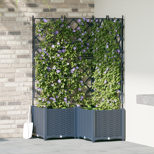 Vaso da Giardino con Trellis 3 pcs Grigio 80 x 80 x 143 cm PP