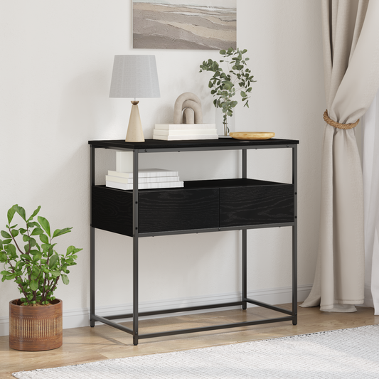 Tavolo Consolle con cassetto Rovere nero 75 x 40 x 75 cm