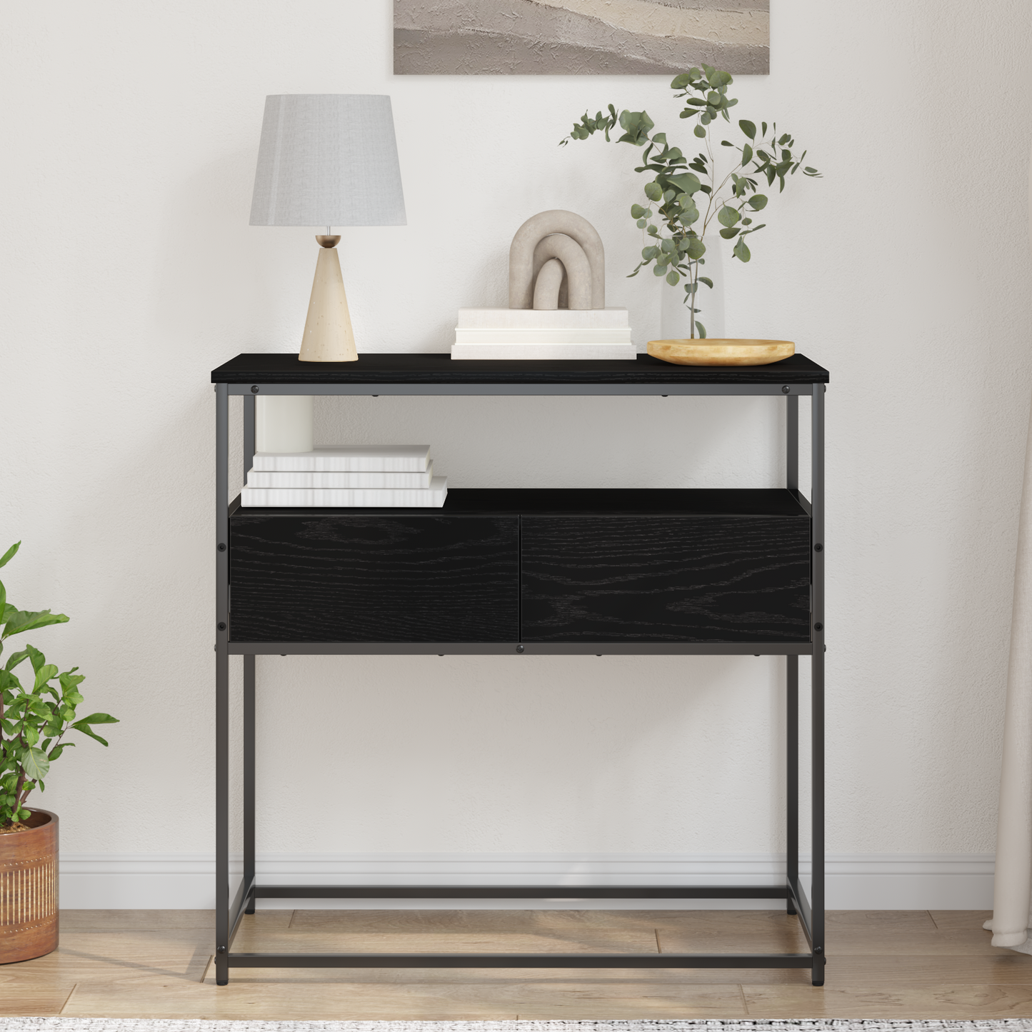 Tavolo Consolle con cassetto Rovere nero 75 x 40 x 75 cm