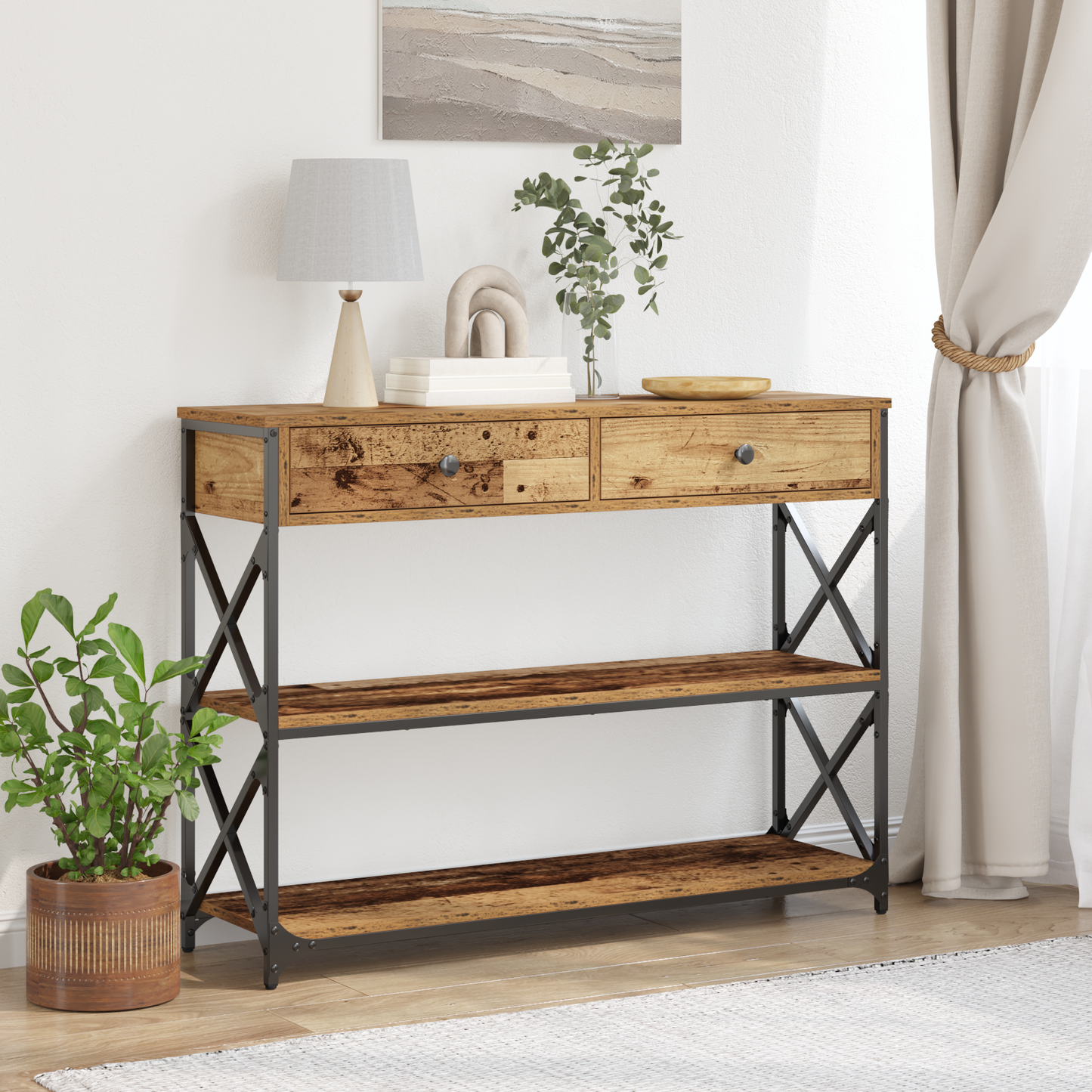 Tavolo Consolle con cassetto Legno vecchio 100 x 28 x 75 cm | homemem39