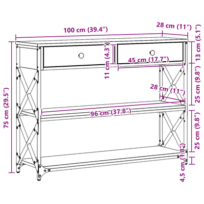 Tavolo Consolle con cassetto Legno vecchio 100 x 28 x 75 cm | homemem39