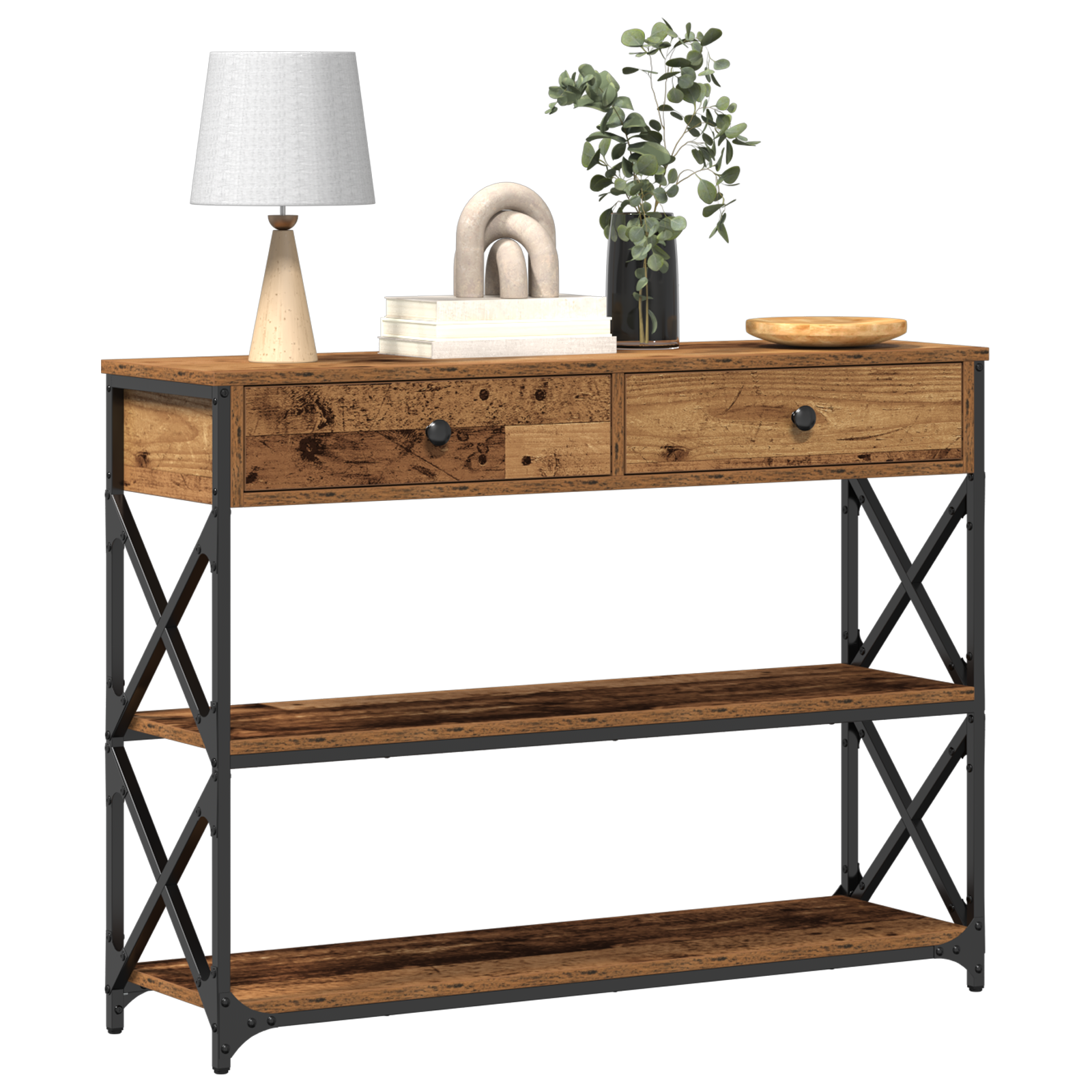 Tavolo Consolle con cassetto Legno vecchio 100 x 28 x 75 cm | homemem39