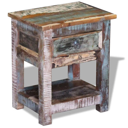 Tavolino con 1 Cassetto Legno Massello di Recupero 43x33x51 cm - homemem39