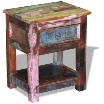 Tavolino con 1 Cassetto Legno Massello di Recupero 43x33x51 cm - homemem39