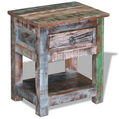 Tavolino con 1 Cassetto Legno Massello di Recupero 43x33x51 cm - homemem39