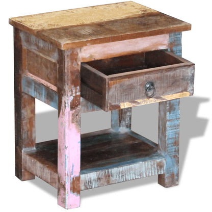 Tavolino con 1 Cassetto Legno Massello di Recupero 43x33x51 cm - homemem39