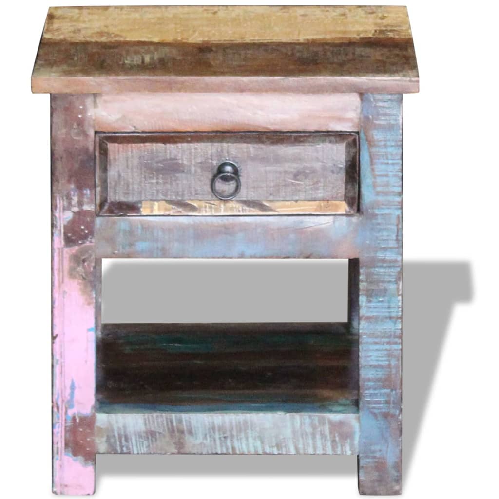 Tavolino con 1 Cassetto Legno Massello di Recupero 43x33x51 cm - homemem39