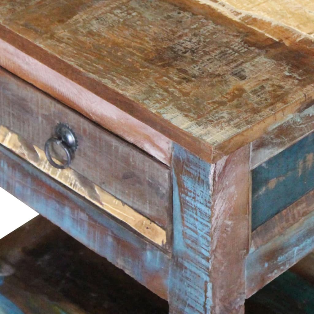 Tavolino con 1 Cassetto Legno Massello di Recupero 43x33x51 cm - homemem39