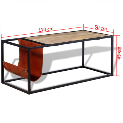 Tavolino da Caffè in Vera Pelle con Portariviste 110x50x45 cm - homemem39