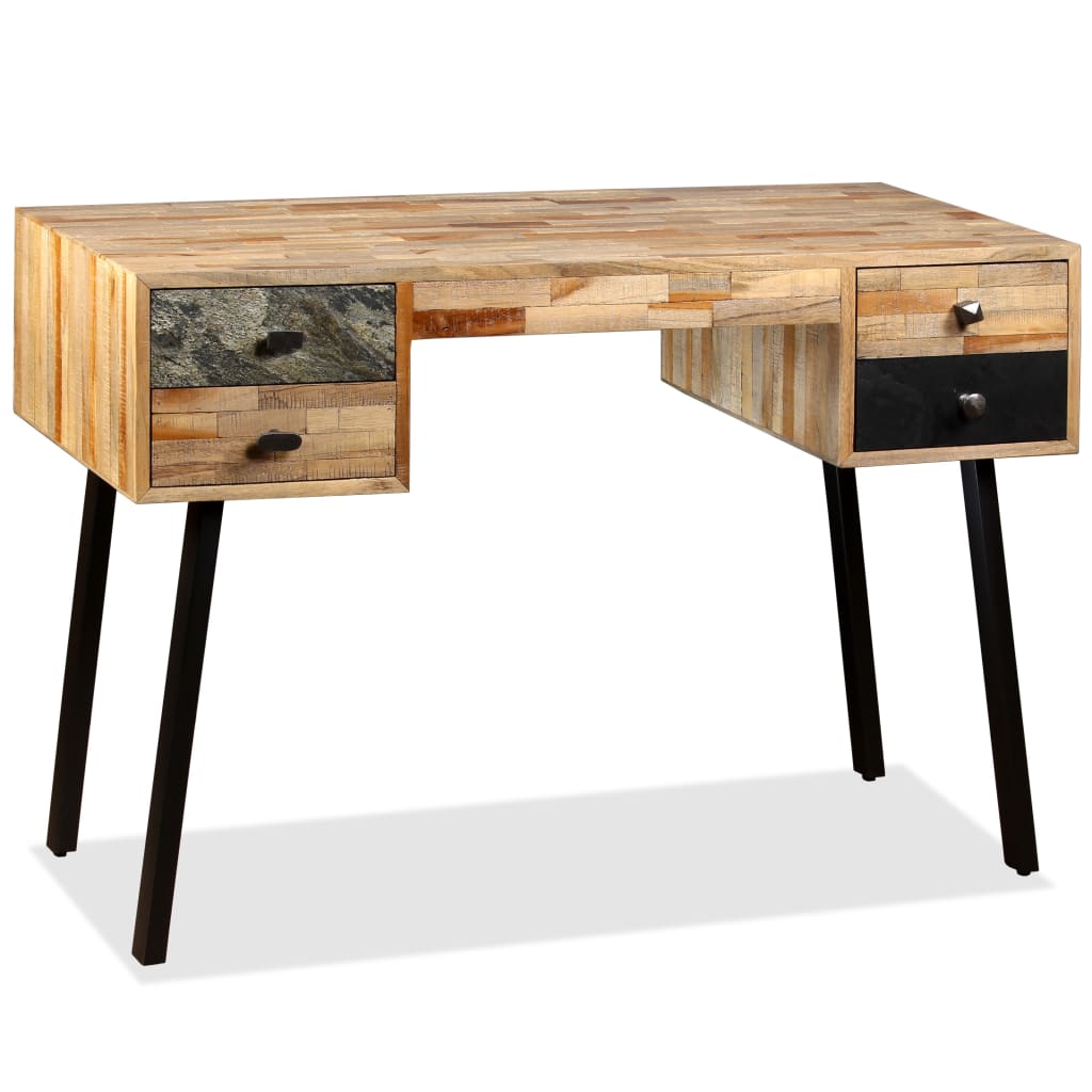 Scrivania in Legno Massello di Teak Rigenerato 110x50x76 cm - homemem39
