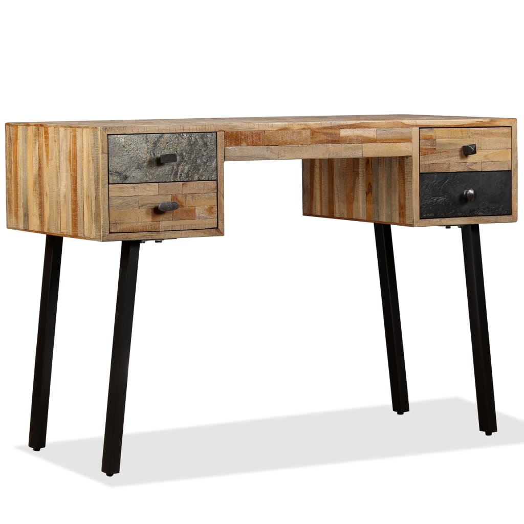 Scrivania in Legno Massello di Teak Rigenerato 110x50x76 cm - homemem39