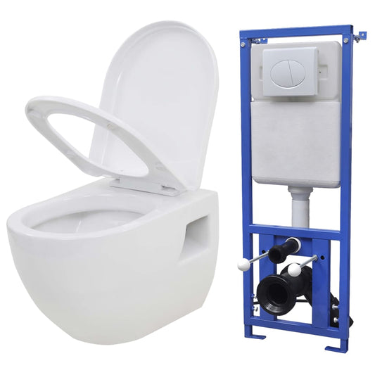 WC a Muro con Sciacquone Nascosto in Ceramica Bianco - homemem39