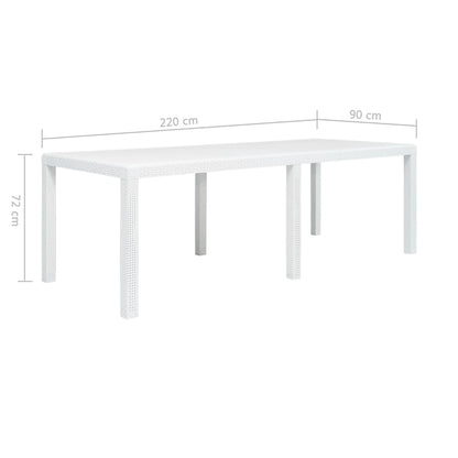 Tavolo da Giardino Bianco 220x90x72 cm in Plastica Stile Rattan - homemem39
