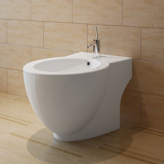 Bidè Rotondo Bianco con Piede di Alta Qualità in Ceramica - homemem39