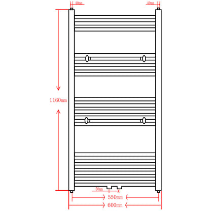 Portasciugamano Radiatore Riscaldamento Centrale Dritto 600x1160 mm Grigio - homemem39
