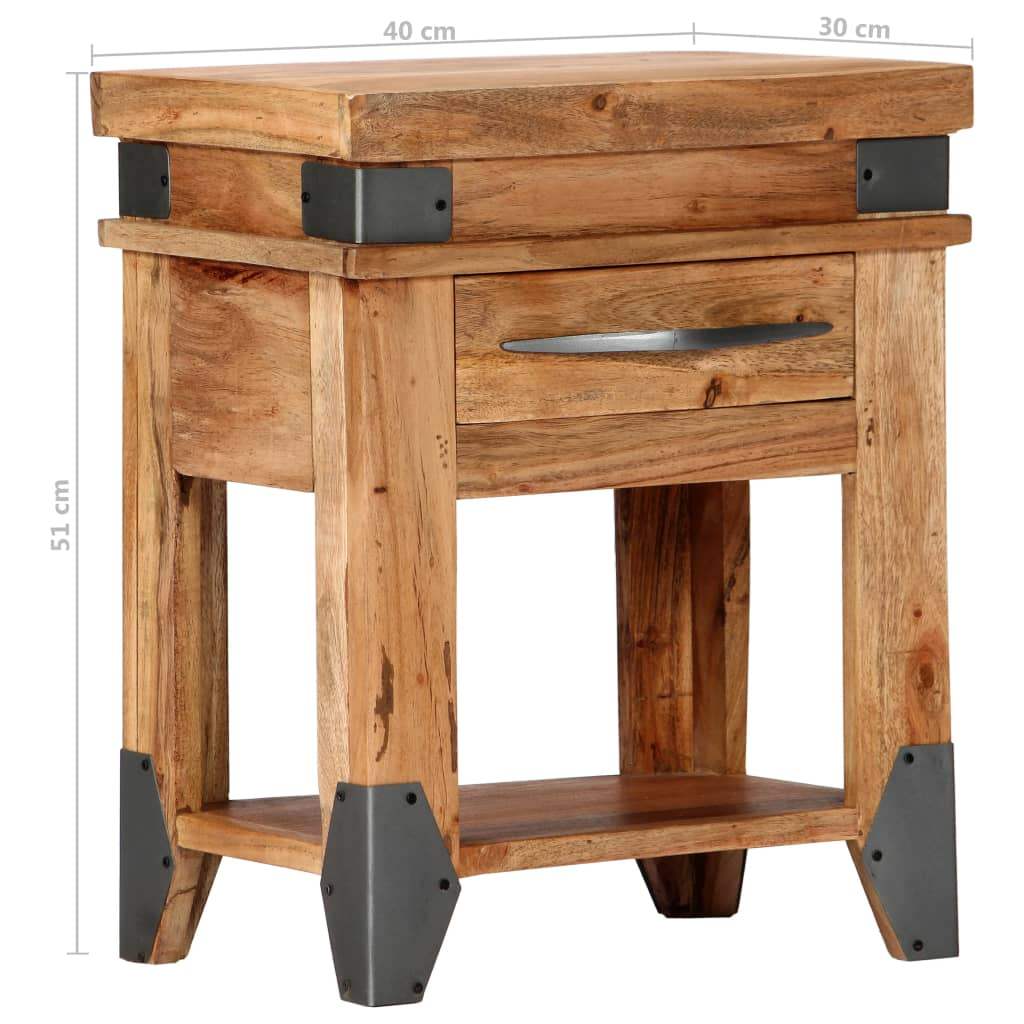 Comodino 40x30x51 cm in Legno Massello di Acacia - homemem39