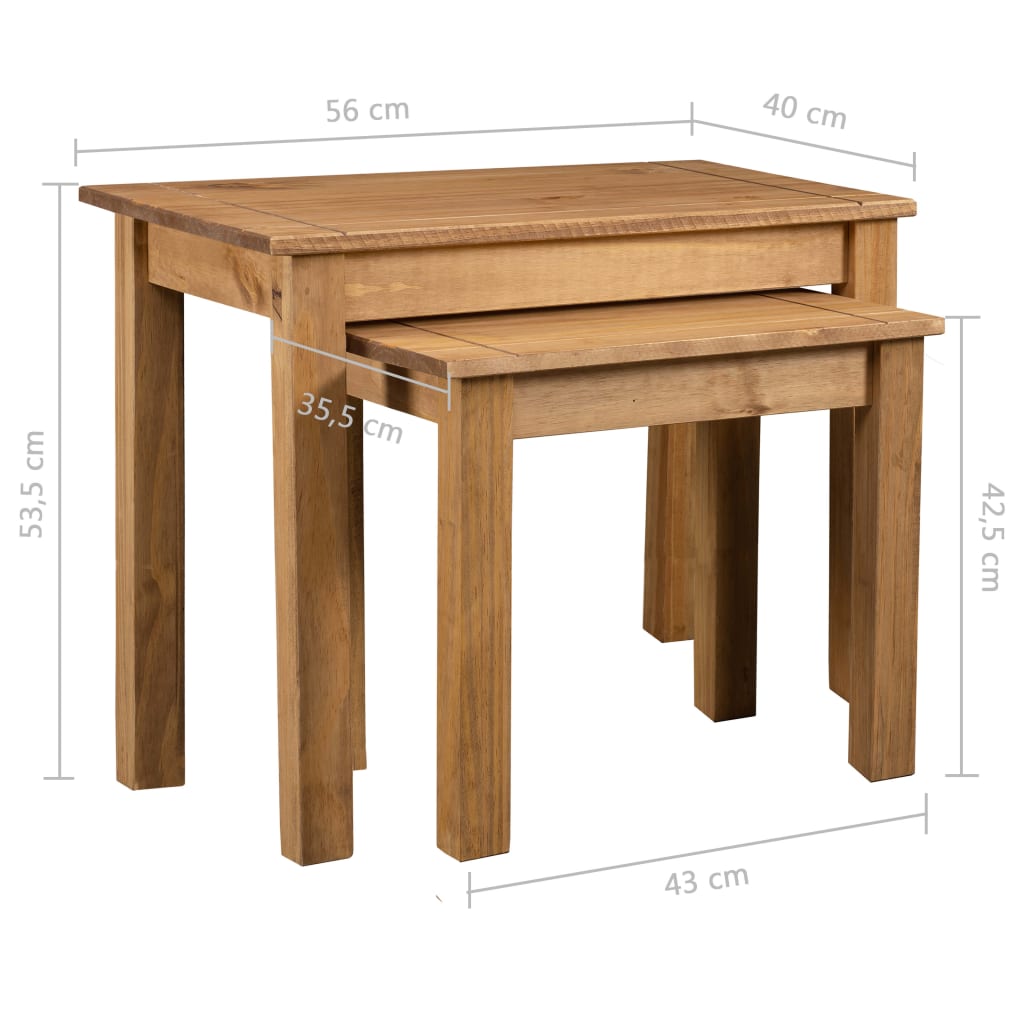 Tavolini Impilabili 2 pz in Legno Massello di Pino Panama - homemem39