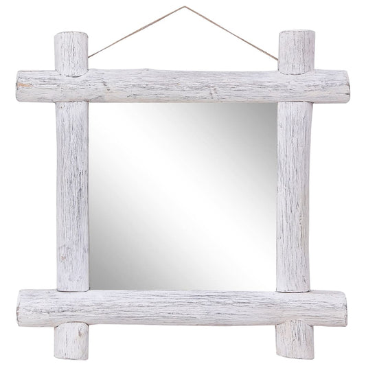 Specchio con Tronchi Bianco 70x70 cm Legno Massello di Recupero - homemem39