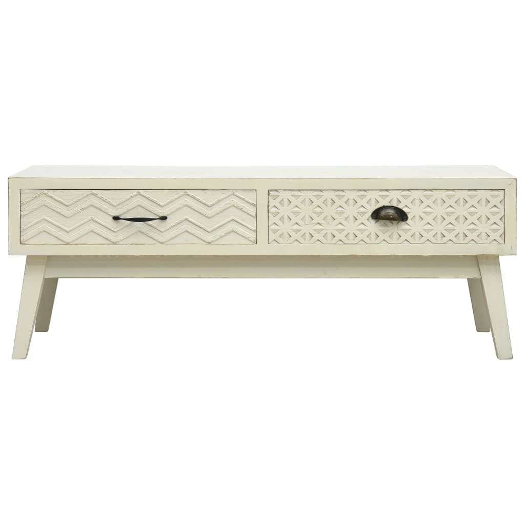 Tavolino Caffè 2 Cassetti Intagliati Grigio 110x50x40cm Legno - homemem39
