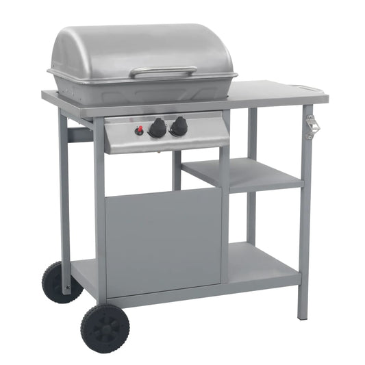 Barbecue e Griglia a Gas con 3 Ripiani e Tavolinetto Argento - homemem39