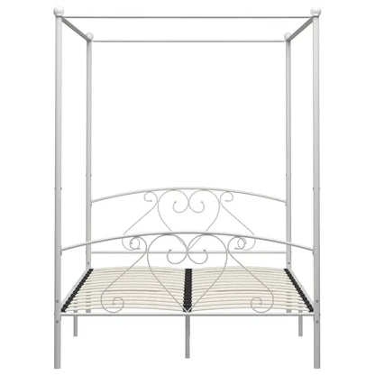 Letto a Baldacchino Bianco in Metallo 140x200 cm - homemem39
