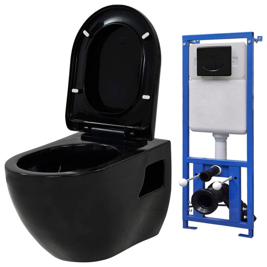 WC a Muro con Sciacquone Nascosto in Ceramica Nera - homemem39