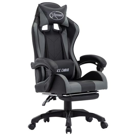 Sedia da Gaming con Poggiapiedi Grigia e Nera in Similpelle - homemem39