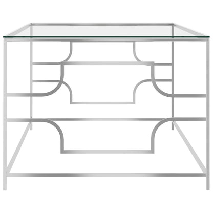 Tavolino da Caffè Argento 120x60x45 cm in Acciaio Inox e Vetro - homemem39