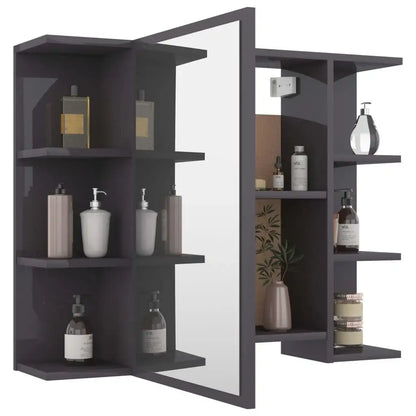 Armadietto a Specchio Grigio Lucido 80x20,5x64 cm in Truciolato - homemem39