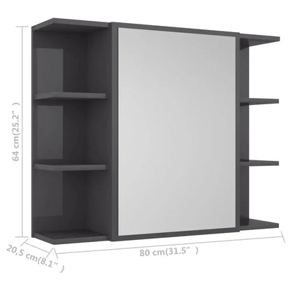 Armadietto a Specchio Grigio Lucido 80x20,5x64 cm in Truciolato - homemem39