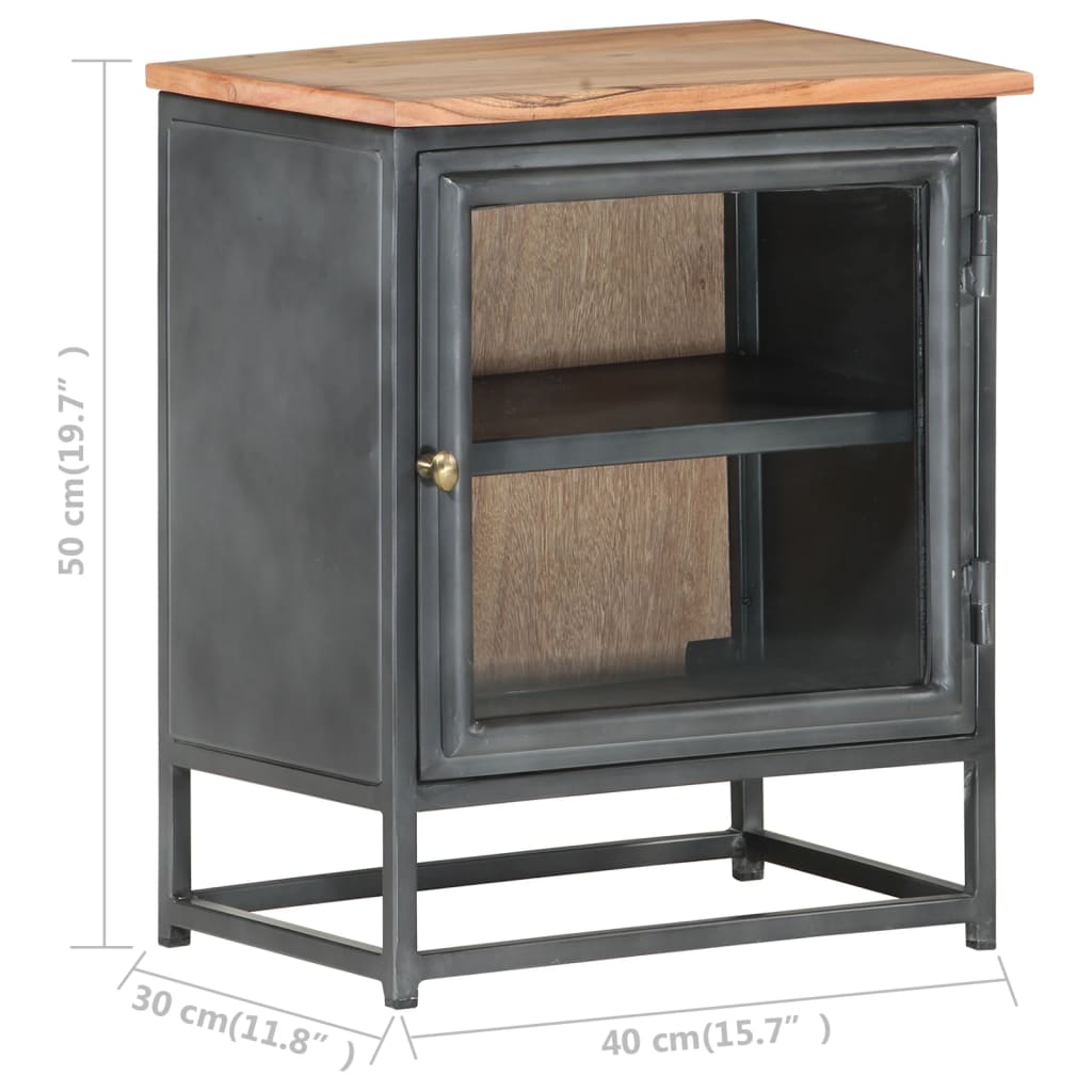 Comodino Grigio 40x30x50 cm in Legno Massello di Acacia - homemem39