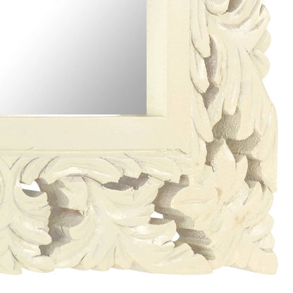 Specchio Intagliato a Mano Bianco 50x50 cm in Massello di Mango - homemem39