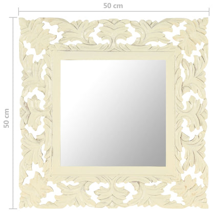 Specchio Intagliato a Mano Bianco 50x50 cm in Massello di Mango - homemem39