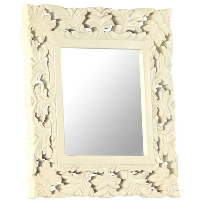 Specchio Intagliato a Mano Bianco 50x50 cm in Massello di Mango - homemem39