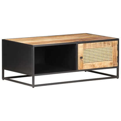Tavolino da Salotto 90x50x35 cm Legno di Mango Grezzo e Canna - homemem39