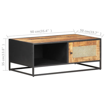 Tavolino da Salotto 90x50x35 cm Legno di Mango Grezzo e Canna - homemem39