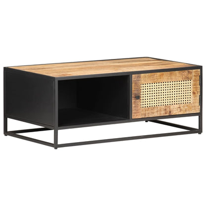 Tavolino da Salotto 90x50x35 cm Legno di Mango Grezzo e Canna - homemem39