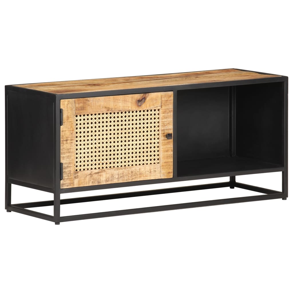 Mobile Porta TV 90x30x40 cm in Legno di Mango Grezzo e Canna - homemem39