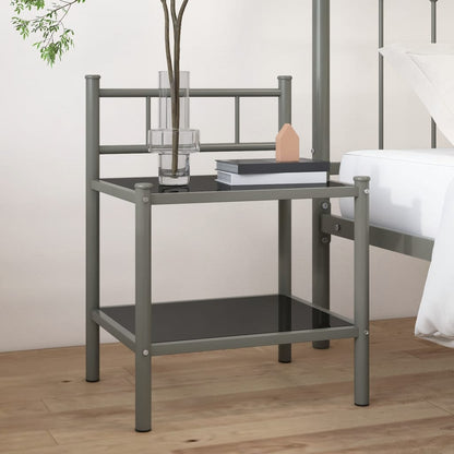 Comodino Grigio e Nero 45x34,5x60,5 cm in Metallo e Vetro - homemem39