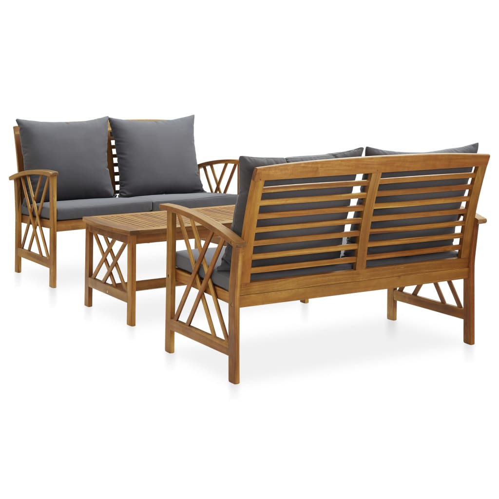 Set Divani da Giardino 3 pz con Cuscini in Massello di Acacia - homemem39
