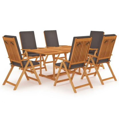 Set da Pranzo da Giardino 7 pz con Cuscini Grigi Legno di Teak - homemem39