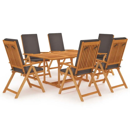 Set da Pranzo da Giardino 7 pz con Cuscini Grigi Legno di Teak - homemem39