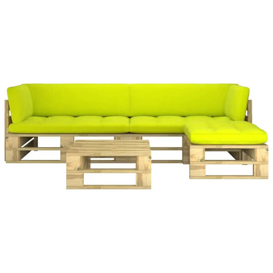 Set di Divani su Pallet 4 pz e Cuscini in Pino Impregnato Verde - homemem39