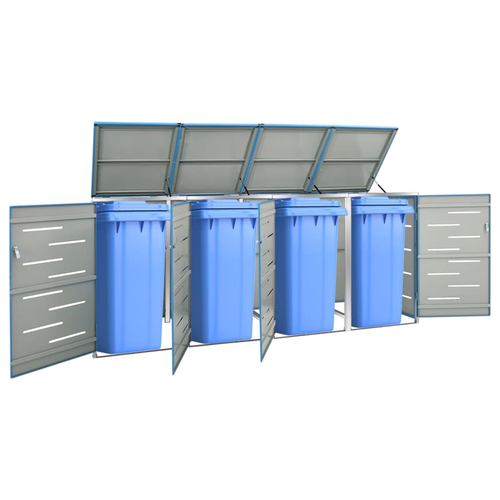 Copri Bidoni Pattume Quadruplo 276,5x77,5x115,5cm Acciaio Inox - homemem39