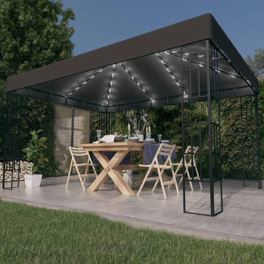 Gazebo con Stringa di Luci LED 3x4 m Antracite - homemem39