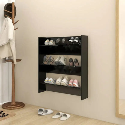 Scarpiera a Muro Nero 80x18x90 cm in Truciolato - homemem39