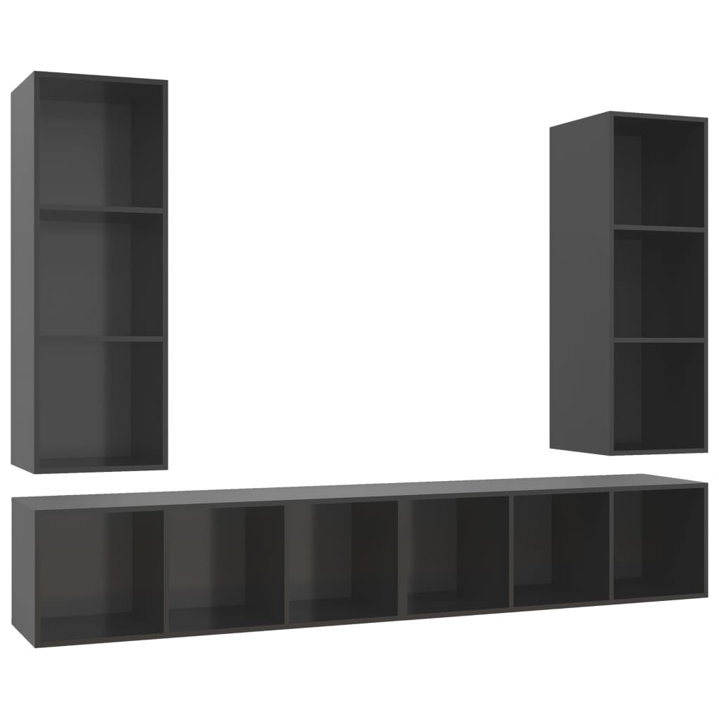 Mobile TV a Parete 4 pz Grigio Lucido in Truciolato - homemem39