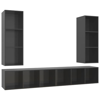 Mobile TV a Parete 4 pz Grigio Lucido in Truciolato - homemem39
