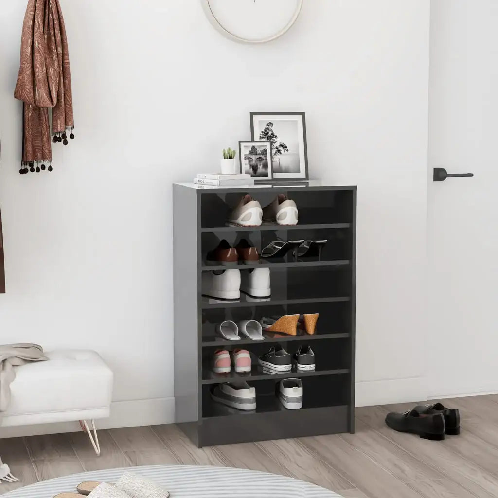 Scarpiera Grigio Lucido 60x35x92 cm in Truciolato - homemem39